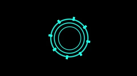 Cyan Blue HUD Circular Ring Rotation Animation on Black Background. Stock Footage 341814330