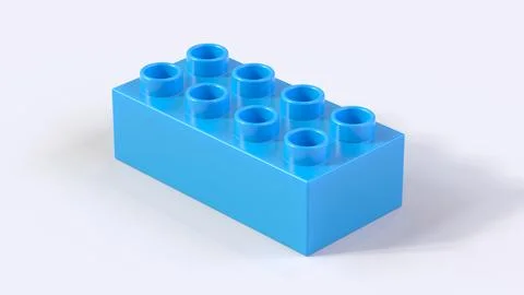 Cyan Blue Plastic Building Block on White Background Stock Illustration