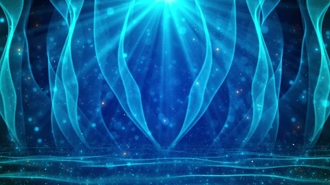 Cyan blue wave curtain background glowing light rays, flowing mesh ribbons, spar Stock Footage 340417534