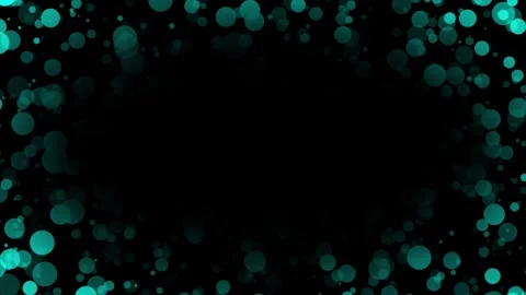 Cyan bokeh particles frame with empty space on black background Video stock 307696964