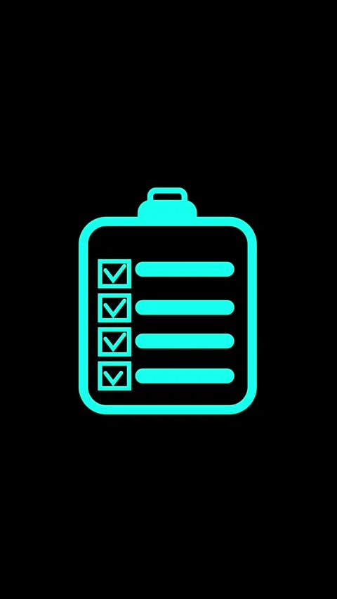 Cyan checklist icon on black background. Checklist to-do list. Animated cya.. Stock Footage 345718251