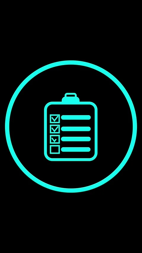 Cyan checklist icon inside circle on black background. Checklist to-do list.. Stock Footage 345718242