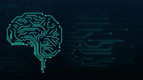 Cyan circuit board brain on dark background. Advanced cyan circuit board br.. Stock Footage 338348206