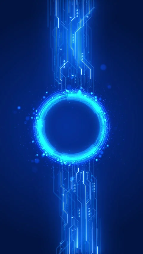 Cyan circuit ring technology glowing circular interface, blue electronic lines, Stock Footage 340567297