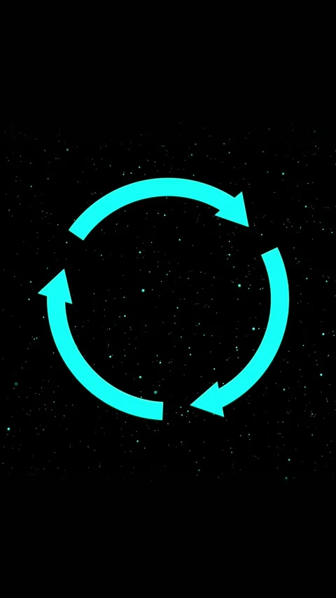 Cyan Circular Arrows Symbol on a Dark Starry vertical mobile video Backgrou.. Stock Footage 344730727
