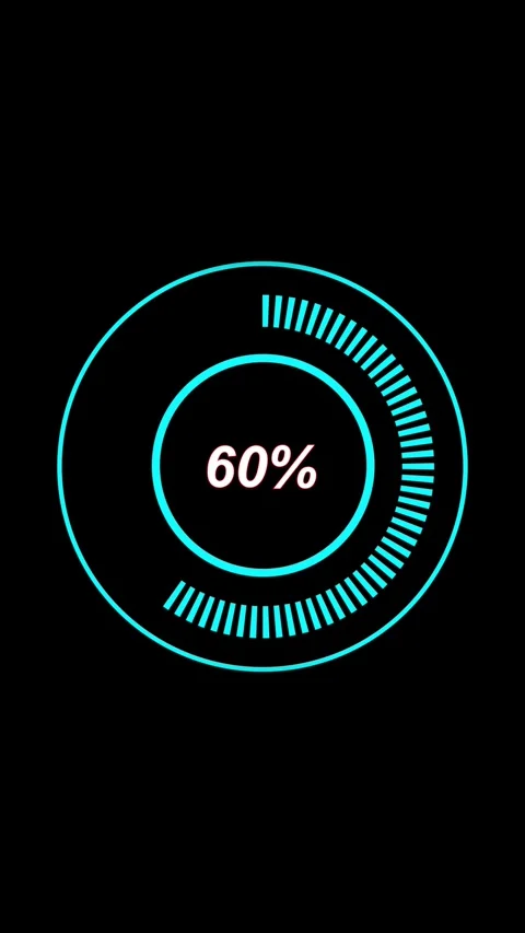 Cyan Circular Countdown Progress Bar with 100% Display on Black Background .. Stock Footage 337459218