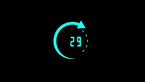 Cyan Circular Countdown Timer with Number 0 to 60 and Arrow on animated Bla.. Stock Footage 321454679