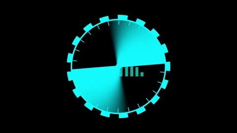 Cyan Circular Gauge with Radial Gradient and Bar Graph on Black Background .. Vídeo Stock 321586754