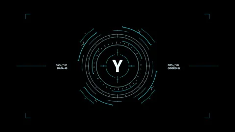 Cyan circular hud data elements pulse around letter Y animation Stock Footage 348326490