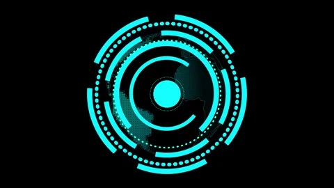 Cyan Circular HUD Interface Element With Earth Map Overlay on animated Blac.. Stock Footage 337363299