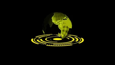 Cyan Circular HUD Interface Element With Earth Map Overlay on animated Blac.. Stock Footage 337363315