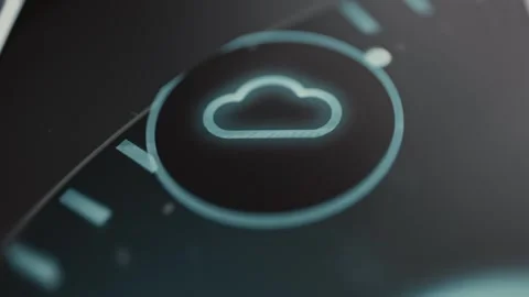 Cyan cloud outline is centered within a dark circular selector surrounded Stock Footage 343376396