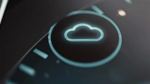 Cyan cloud outline is centered within a dark circular selector surrounded 库存照片