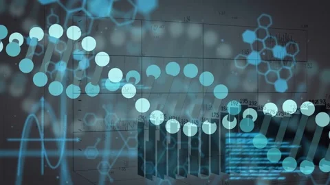 Cyan code block activating, helix emerging and sweeping left, undulating and Stock Footage 332577567