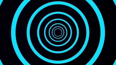 Cyan concentric circles expanding in hypnotic motion against dark void for .. Stock Footage 342431115