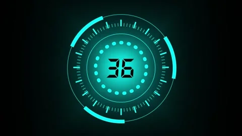 Cyan countdown timer animation with glowing numeric display and circular hu.. Stock Footage 337364251