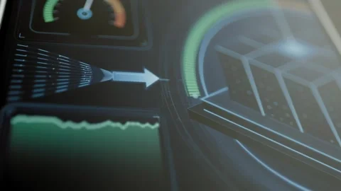 Cyan data arrow points toward server cluster Stock Footage 344849261