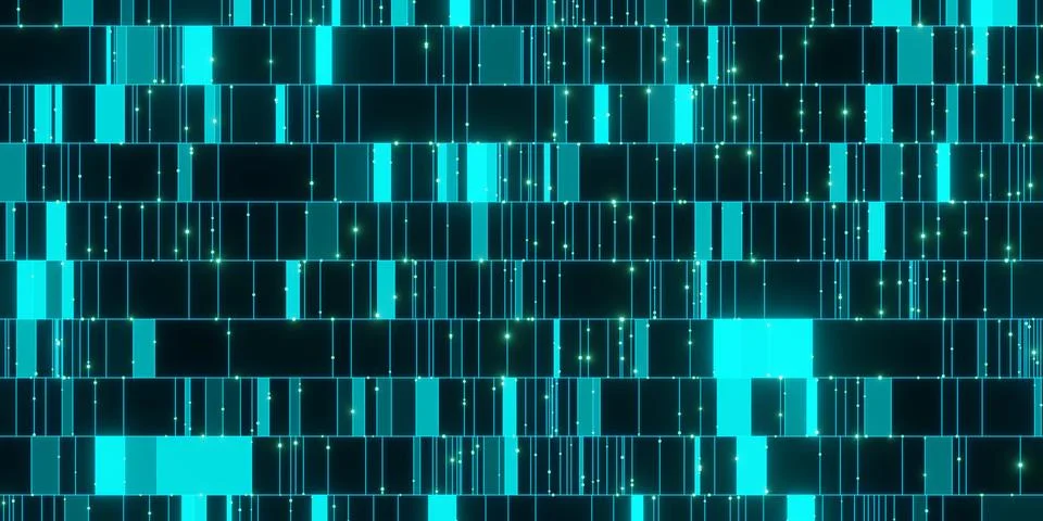 Cyan Data Blocks with Glowing Connections on Black 스톡 일러스트