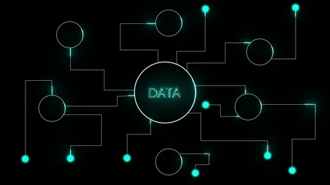 Cyan data network with connecting lines and circles. Data network symbol fo.. Video stock 337816588