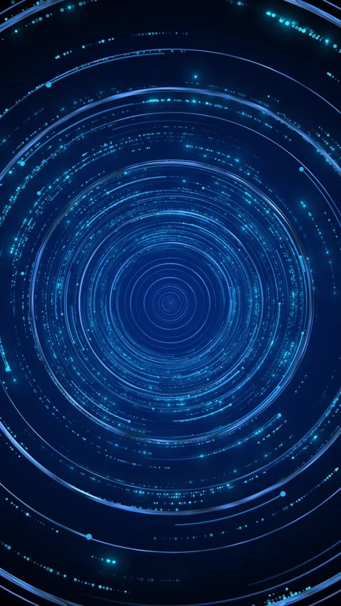 Cyan data vortex animation concentric interface rings, particle points, immersiv Stock Footage 340416118