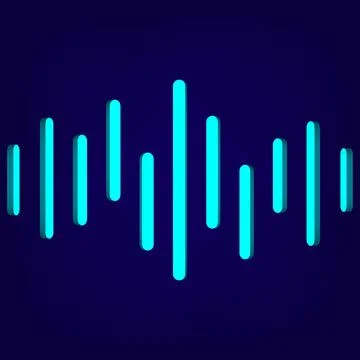 Cyan digital audio waveform with 3D effect on dark navy blue background for.. Stock Illustration