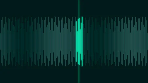 Cyan digital audio waveform visualization against a dark background display 库存影片 335117999