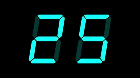 Cyan digital clockface with 2 digits. 30 seconds digital countdown. Glowing Stock-Footage 331094316