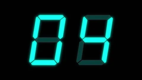 Cyan digital clockface with 2 digits. 30 seconds digital timer. Glowing Cyan Video stock 331094322