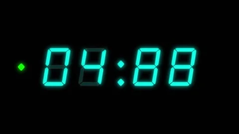 Cyan digital clockface with 4-digits. 30 seconds digital clock timer. Glowing Video stock 331047652