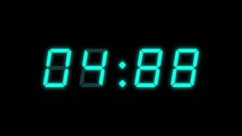 Cyan digital clockface with 4-digits. 30 seconds digital clock timer. Glowing Video stock 331093818