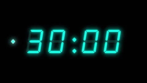 Cyan digital clockface. digital clock counting down 30 seconds Video stock 311837810