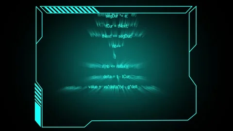 Cyan digital code displayed on futuristic screen with light rays. Digital c.. Vidéo 337369086
