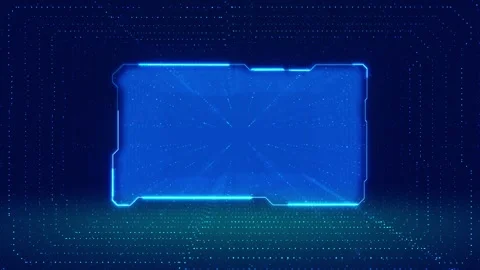Cyan digital dashboard frame visual blue panel center, dotted data tunnel, and Stock Footage 340525047