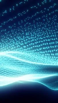 Cyan digital data stream with glowing particles, dotted wave pattern, and f.. 库存照片