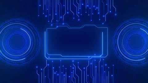 Cyan digital interface frame visual clean empty panel, glowing circuit borders, Stock Footage 340567335