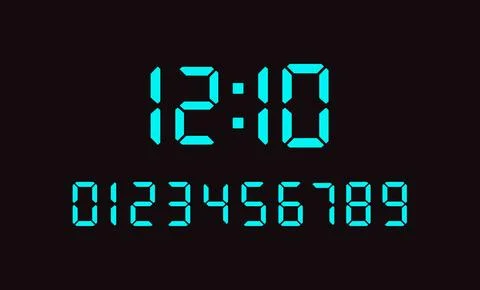 Cyan Digital LED Clock Display Numbers Illustrazione stock