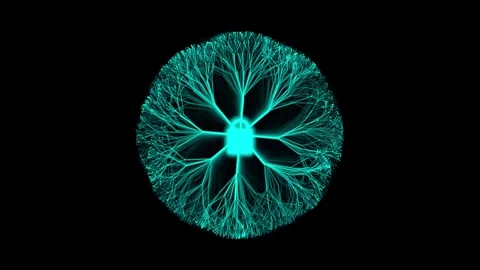 Cyan digital lock glowing with neural network tree branches on black backgr.. Video stock 342278988