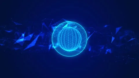 Cyan digital network orb visual luminous mesh globe, polygon nodes, and futurist Stock Footage 340566527