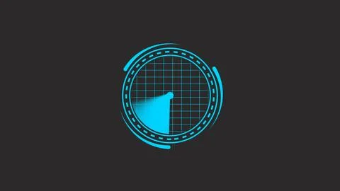 Cyan digital radar grid with circular scan line on dark background showing .. Stock Illustration