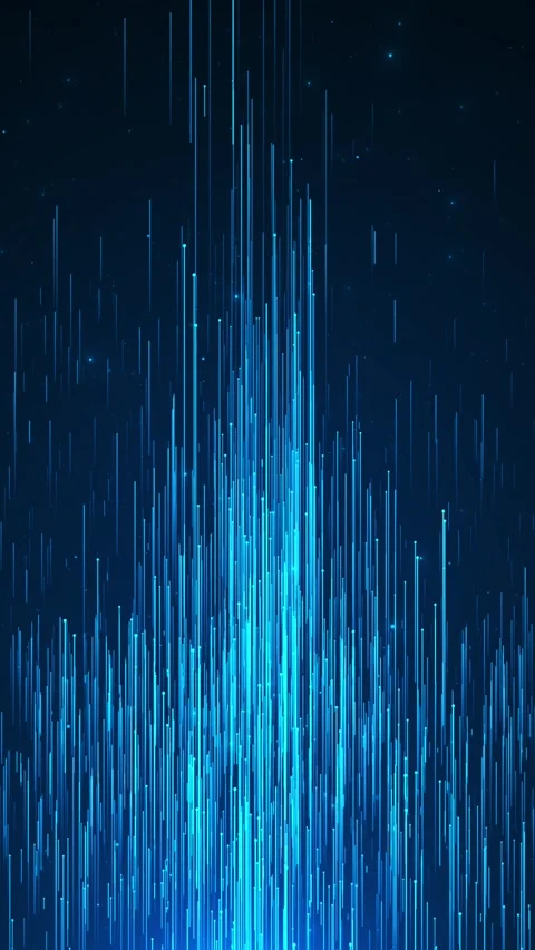 Cyan digital rain background bars, sparkling dots, and a bright central data tow Stock Footage 340412182