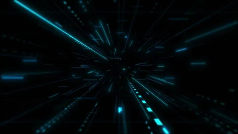 Cyan digital speed tunnel background glowing perspective lines, dark corridor de Stock Footage 340397615
