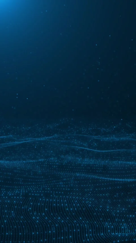 Cyan digital wave field visual with luminous dots, soft horizon glow, and flowin Stock Footage 340550795