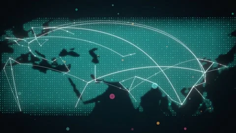 Cyan Dot Matrix Eurasia Map With Internet Of Things Device Mesh Stock-Footage 343110117