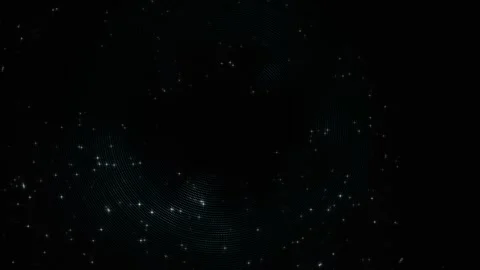 Cyan dotted lines moving in circle with twinkling stars on black background 스톡 동영상 347361262