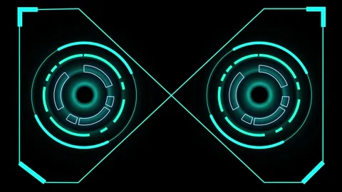 Cyan dual futuristic interface animation with rotating circular displays an.. Stock Footage 337364476