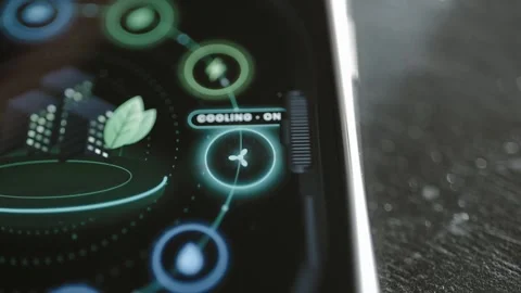 Cyan fan node glows beneath the words COOLING Stock Footage 343372156
