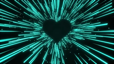 Cyan floating glowing color rays from love shape background loop. Creative .. Stock Footage 247284479