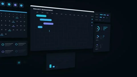 Cyan Floating Panels Left Project Scene Dark UI Loop 스톡 동영상 342603426