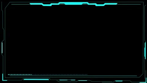 Cyan futuristic HUD frame black background glowing tech lines, angular border pa Stock Footage 340402753