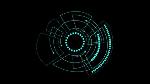 Cyan futuristic hud interface animation with rotating circular data display.. Stock Footage 337364082